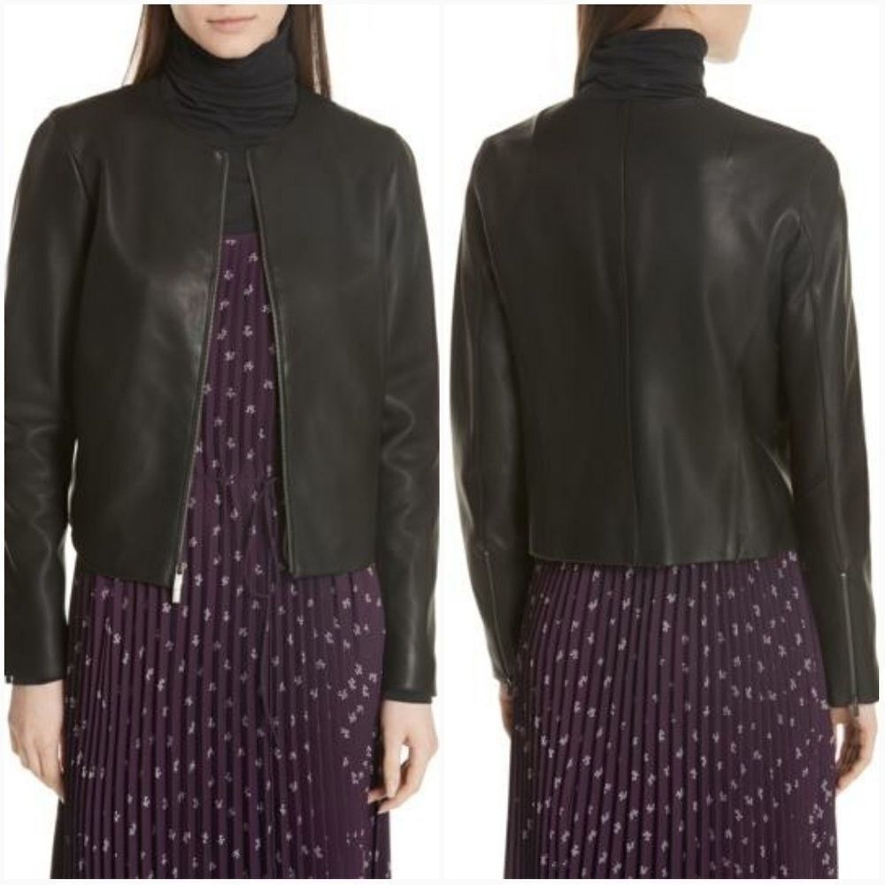Vince Collarless Leather Jacket Size Sm